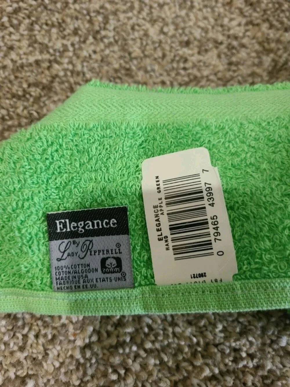 2 VTG NWT Elegance Lady Pepperell Hand Towels Apple Green 100% Cotton USA